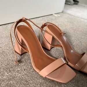 Zara Nude Strappy Block Heels